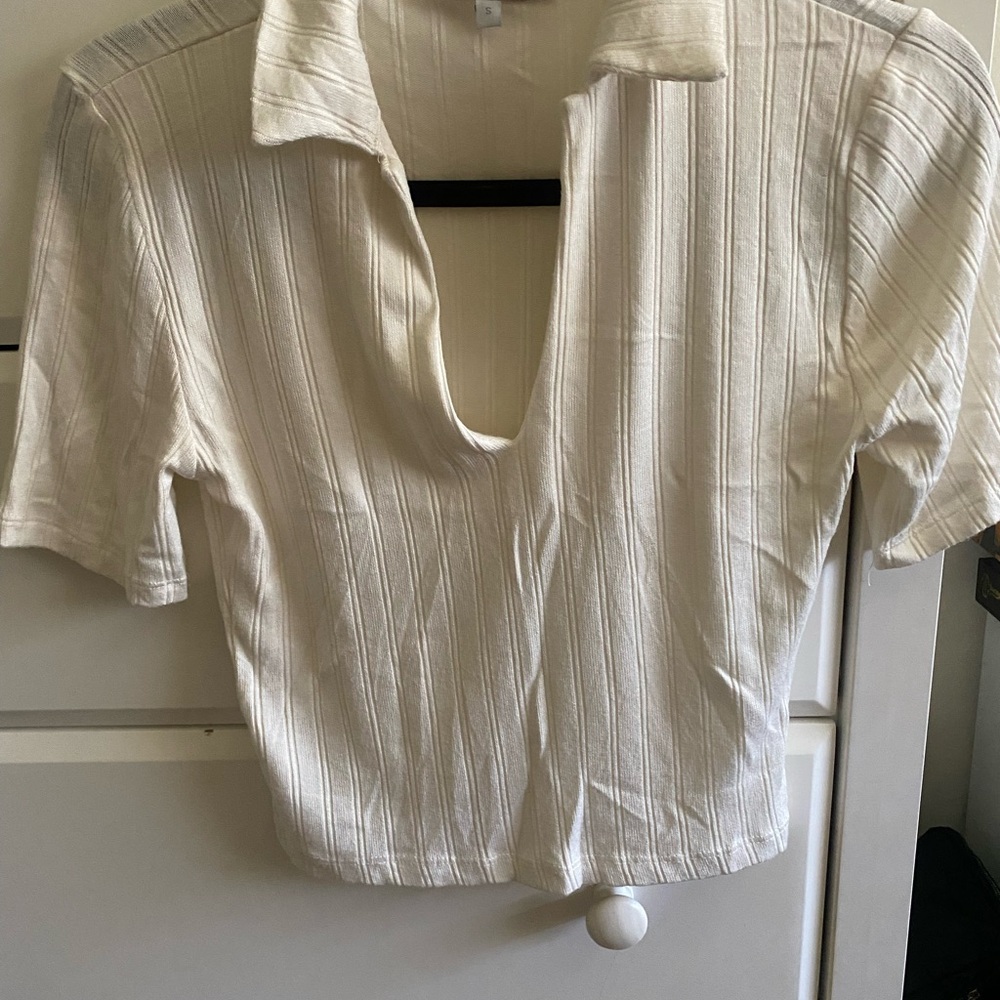 Francesca's Collections Cream Ribbed Blouse